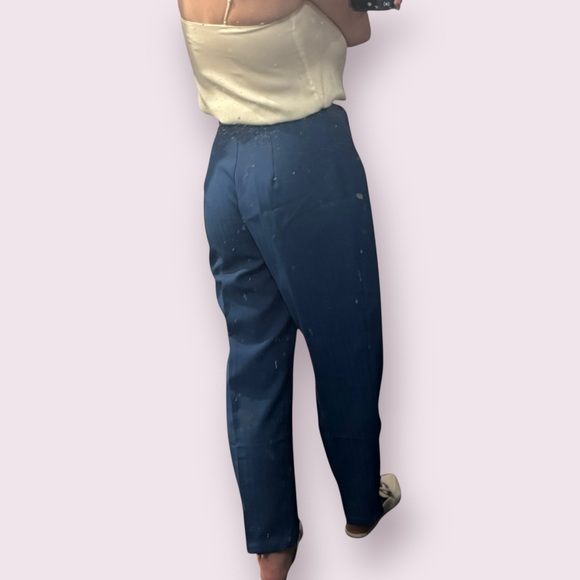 Vintage High Waisted Blue Pinstripe Pleated Trousers Size 8 Fits XS Small - Picture 12 of 13